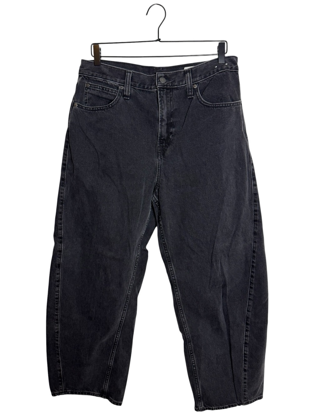 Gap High Rise Barrel Jeans Washed Black Charcoal Balloon Leg Denim 12 Short